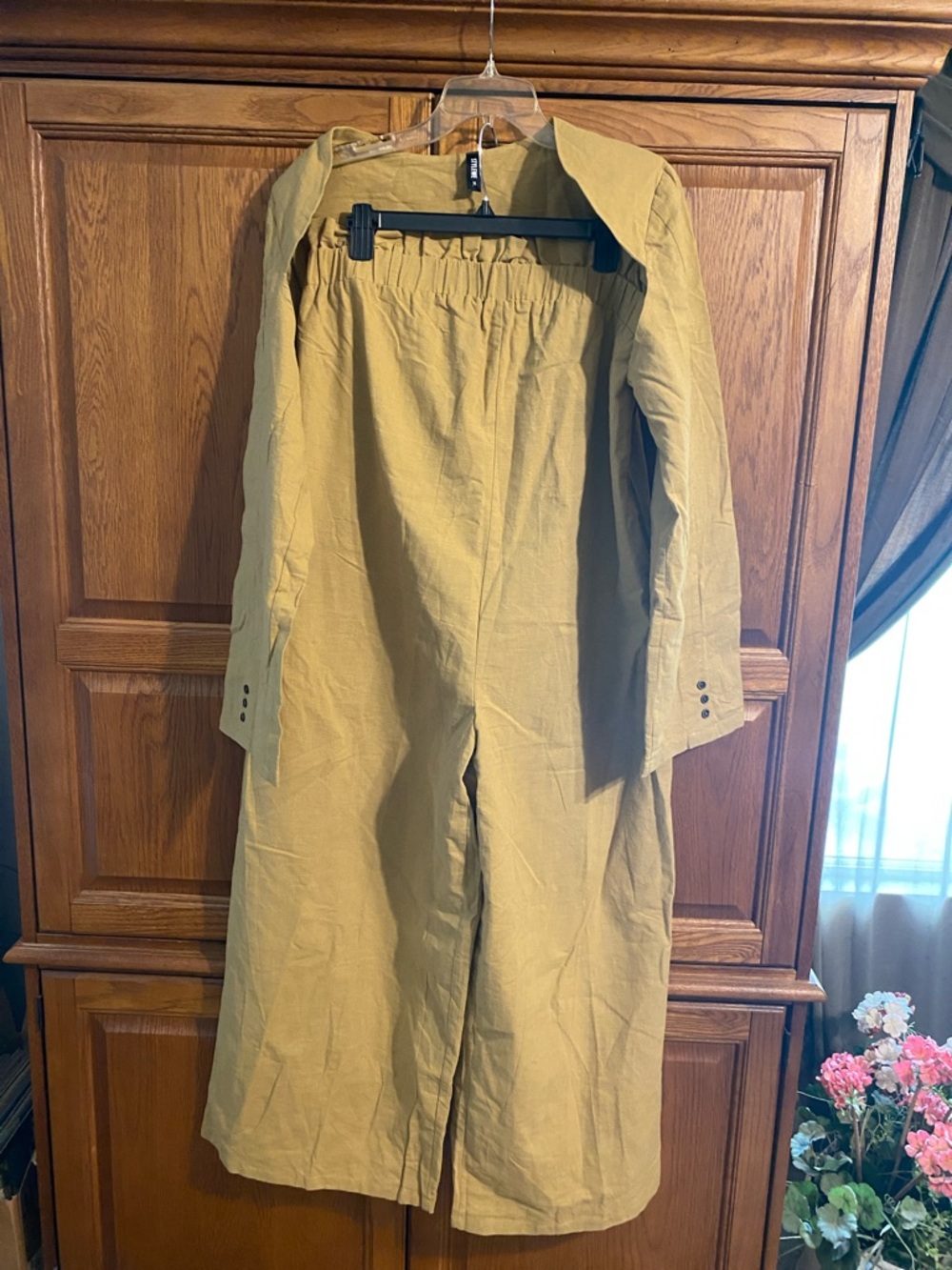 STYLEWE Mustard Olive Two Piece Wide-Leg Jumpsuit with Long Sleeves